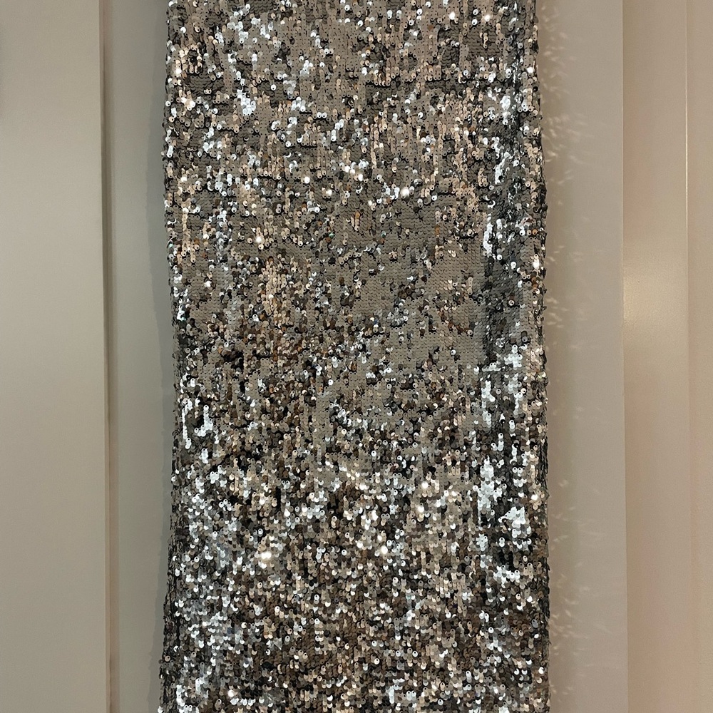 By Malene Birger Silver Sequin Pencil Skirt